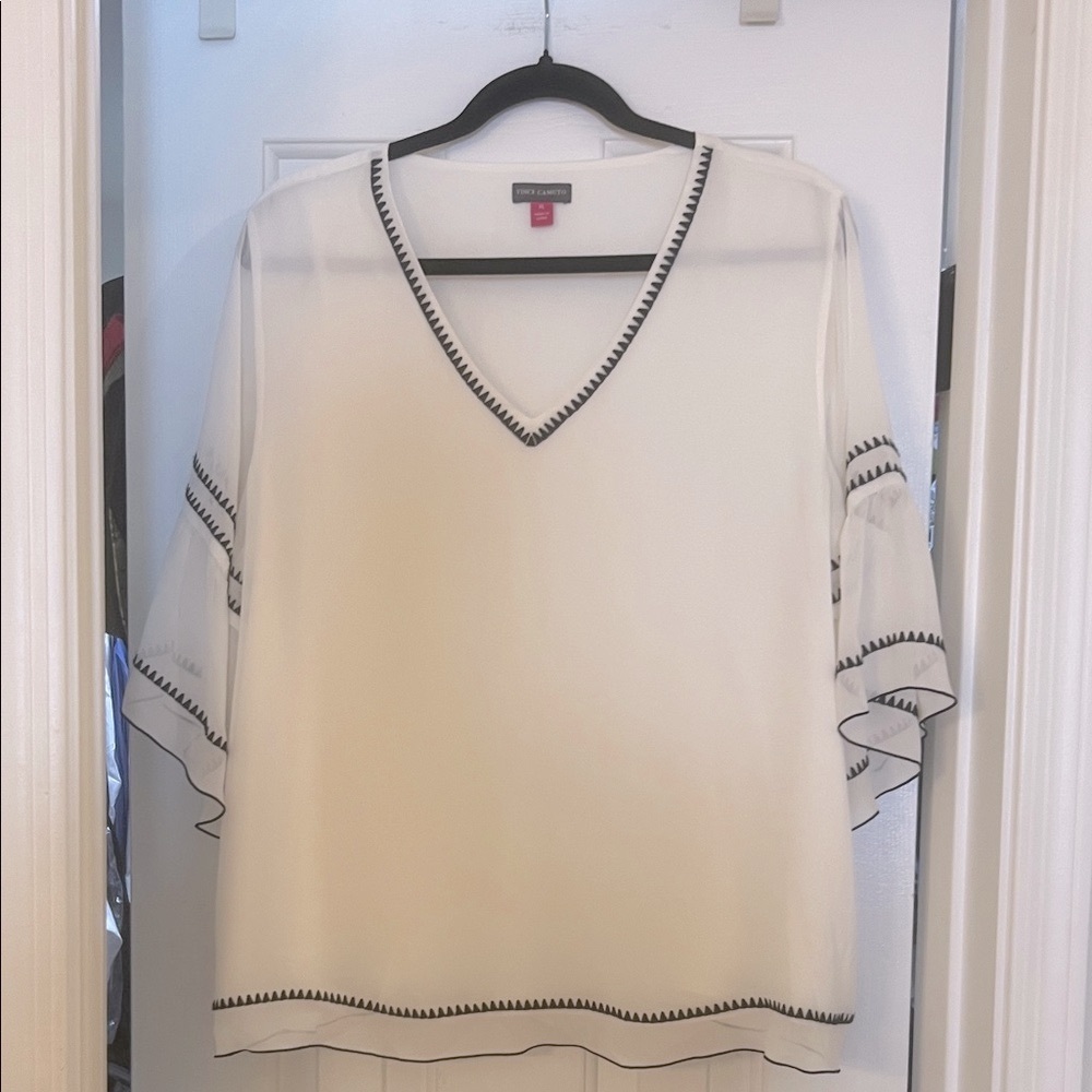 Vince Camuto White Blouse with Black Accents